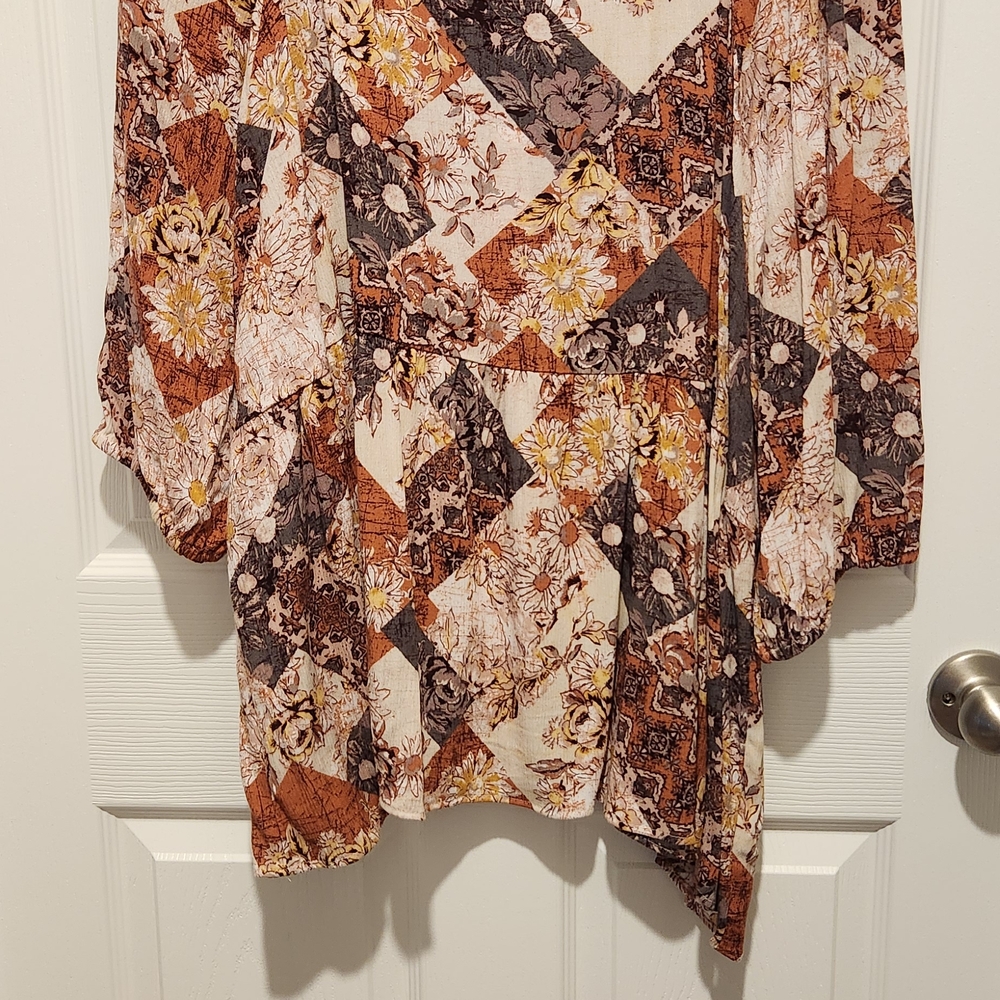 Maurices Floral Patchwork Blouse - Brown and Cream